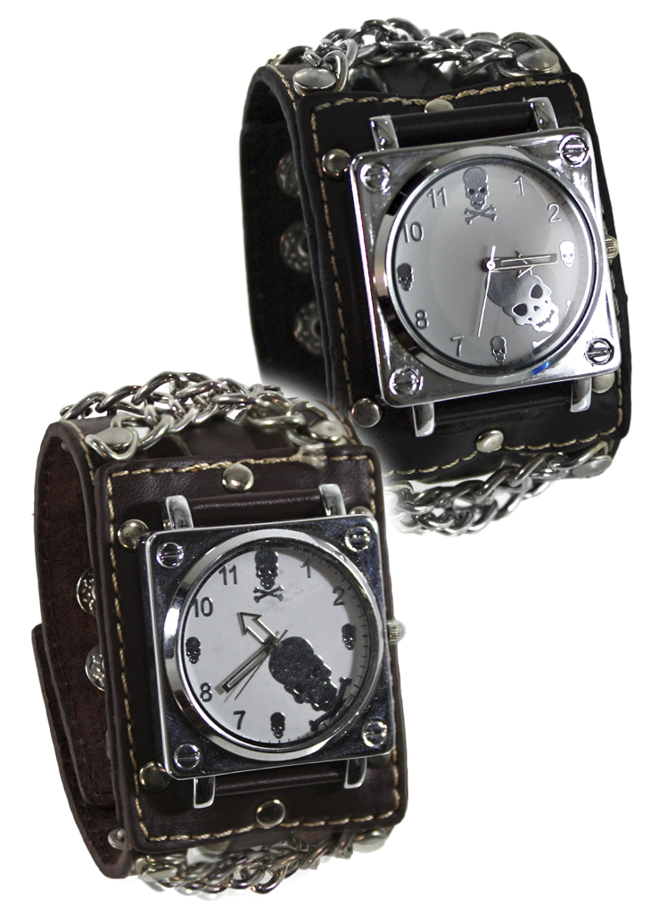Часы Черепа с цепями с белым циферблатом коричневые - фото 1 - rockbunker.ru