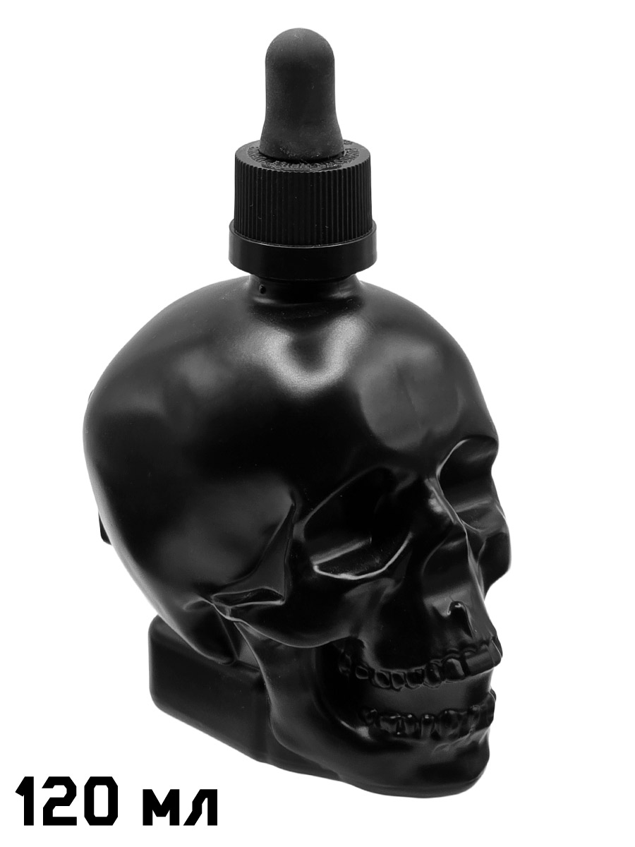Флакон череп черный с пипеткой 120 мл - фото 1 - rockbunker.ru