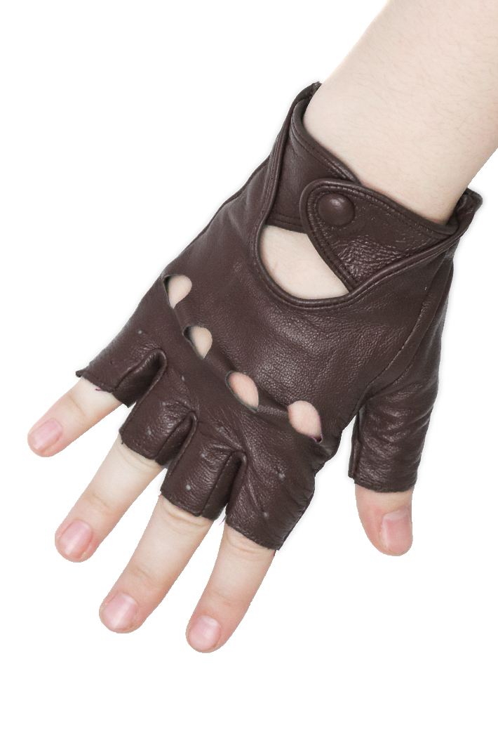 Перчатки кожаные женские без пальцев коричневые - фото 1 - rockbunker.ru