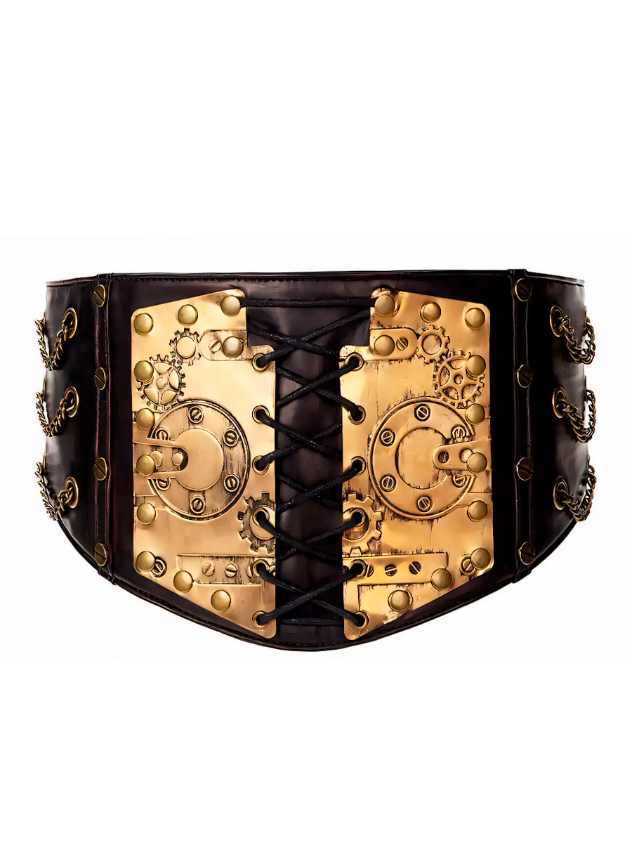 Пояс Стимпанк Инкрустированный со Шнуровкой - фото 1 - rockbunker.ru