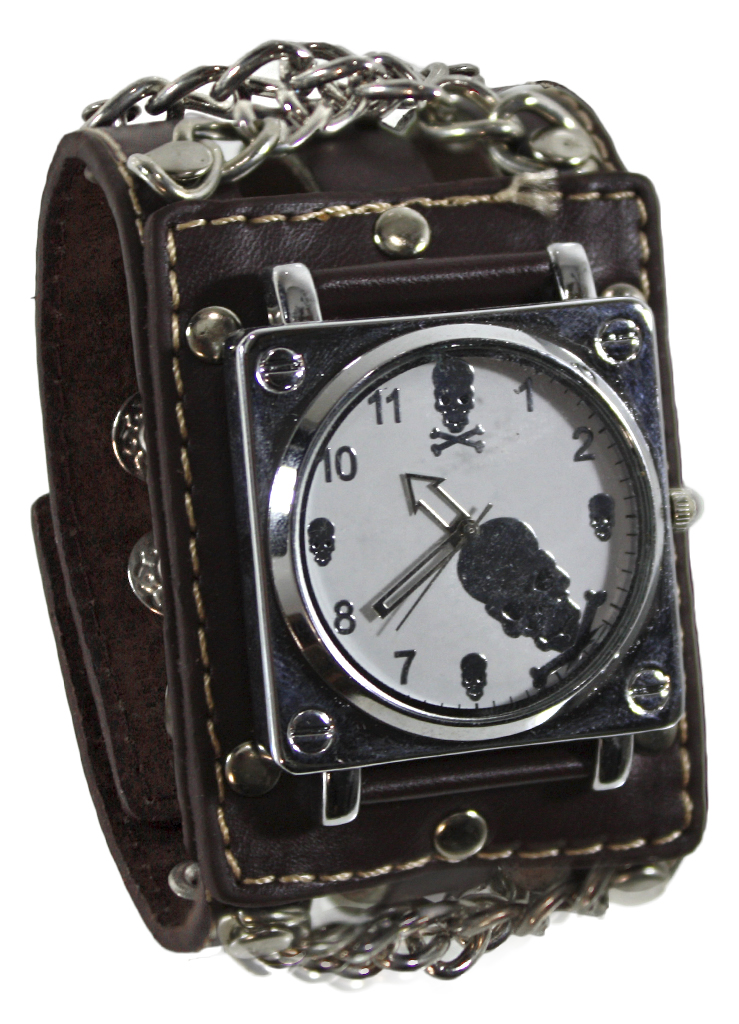 Часы Черепа с цепями с белым циферблатом коричневые - фото 6 - rockbunker.ru
