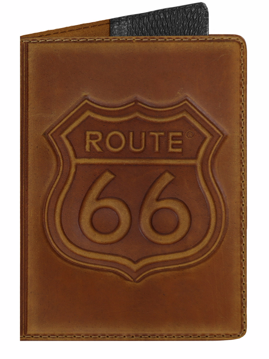 Обложка на паспорт Route 66 рыжая - фото 1 - rockbunker.ru