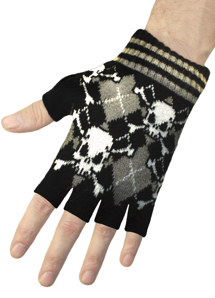 Перчатки без пальцев Черепа с орнаментом - фото 1 - rockbunker.ru