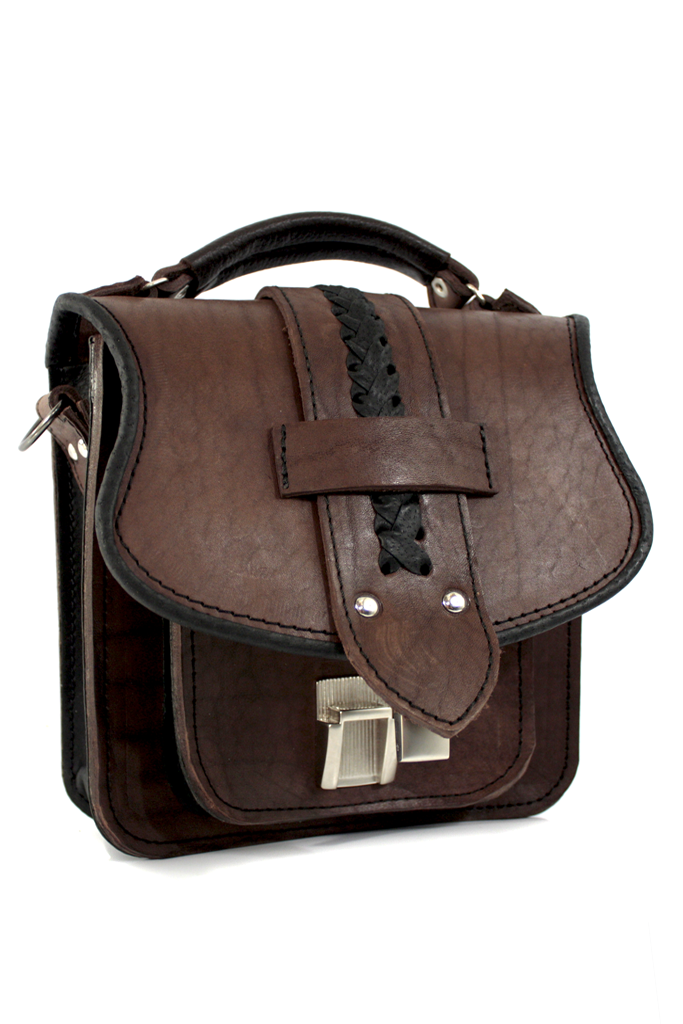 Кожаная сумка с плетенкой коричневая - фото 5 - rockbunker.ru
