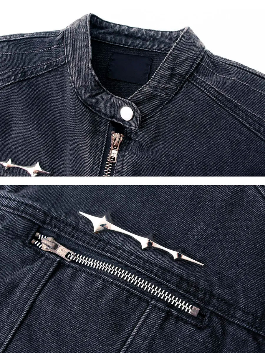 Куртка Джинсовая на Молнии с Фурнитурой Черная - фото 2 - rockbunker.ru