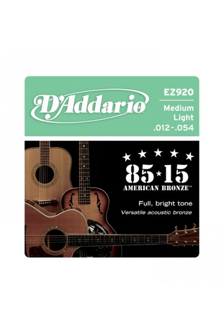 Комплект бронзовых струн D'addario EZ920 Medium Light для акустической гитары - фото 1 - rockbunker.ru