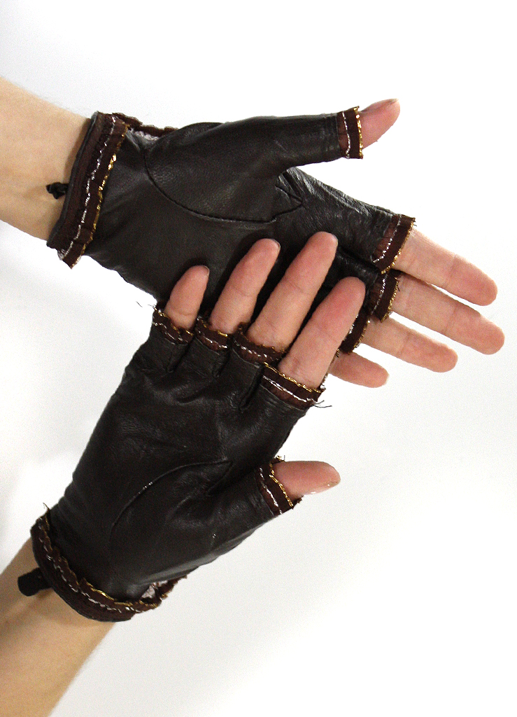 Перчатки кожаные без пальцев женские с кружевами на липучке - фото 2 - rockbunker.ru