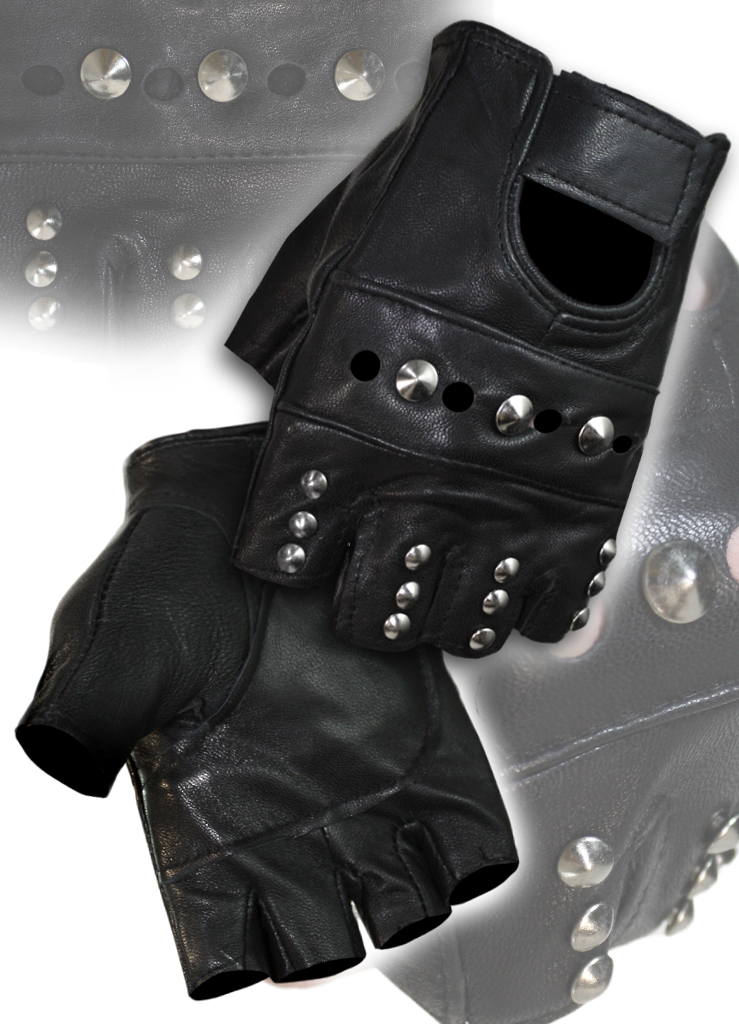 Перчатки кожаные без пальцев Заклепки - фото 1 - rockbunker.ru