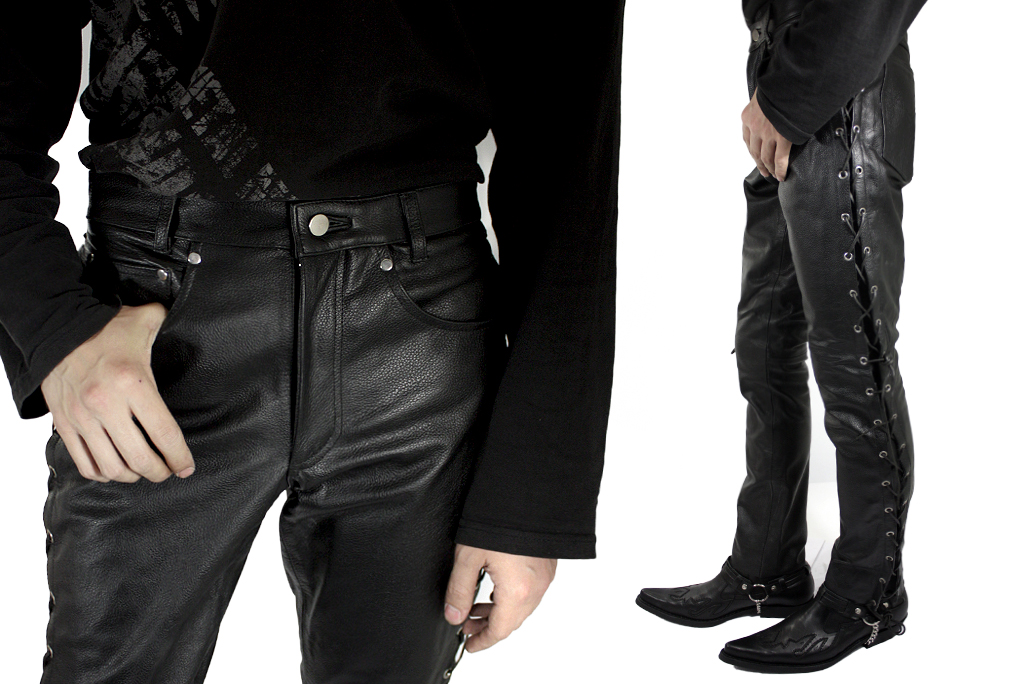 Штаны кожаные мужские со шнуровкой - фото 3 - rockbunker.ru
