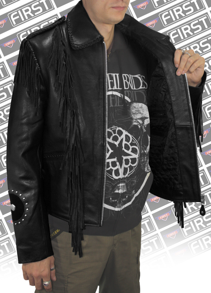 Куртка кожаная мужская First M-783 R WEAR с лапшой - фото 6 - rockbunker.ru