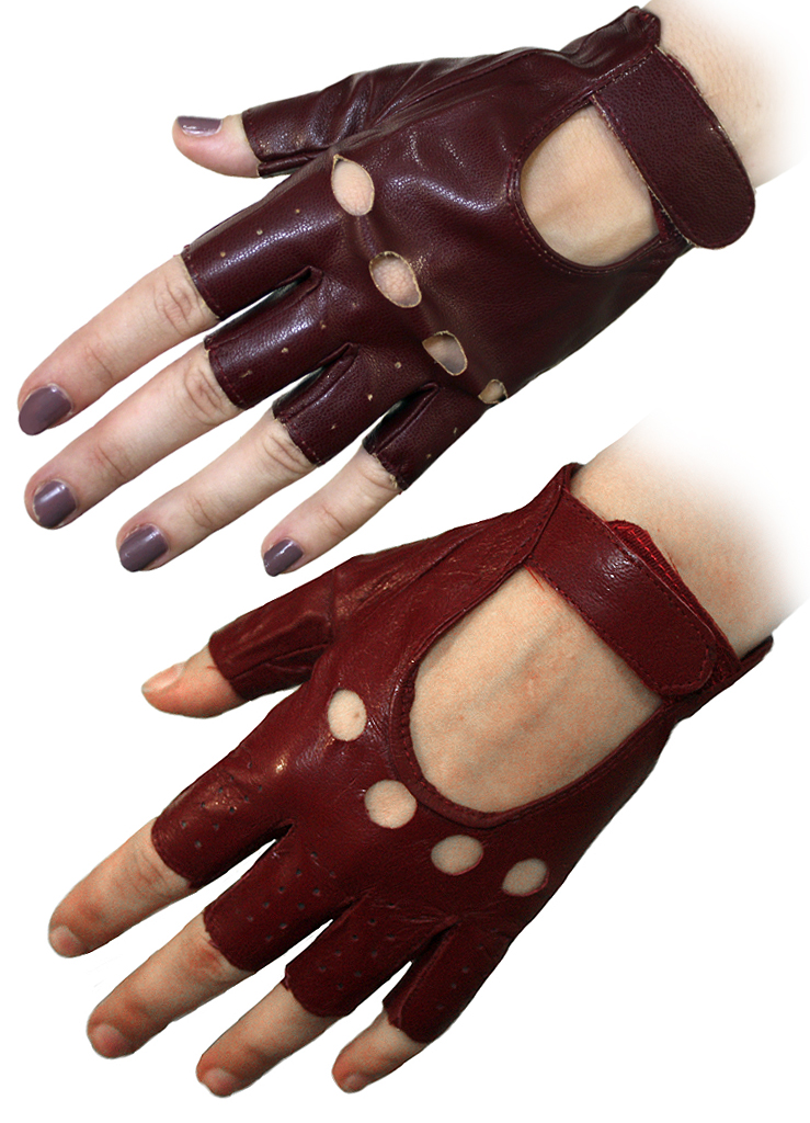 Перчатки кожаные без пальцев женские на липучке - фото 1 - rockbunker.ru
