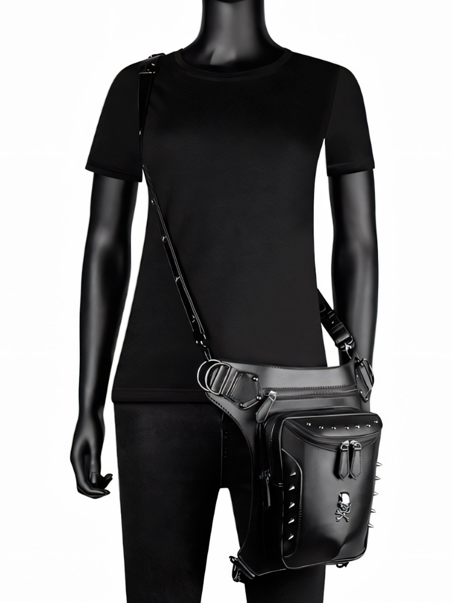 Сумка Стимпанк Универсальная Череп Шипы - фото 2 - rockbunker.ru