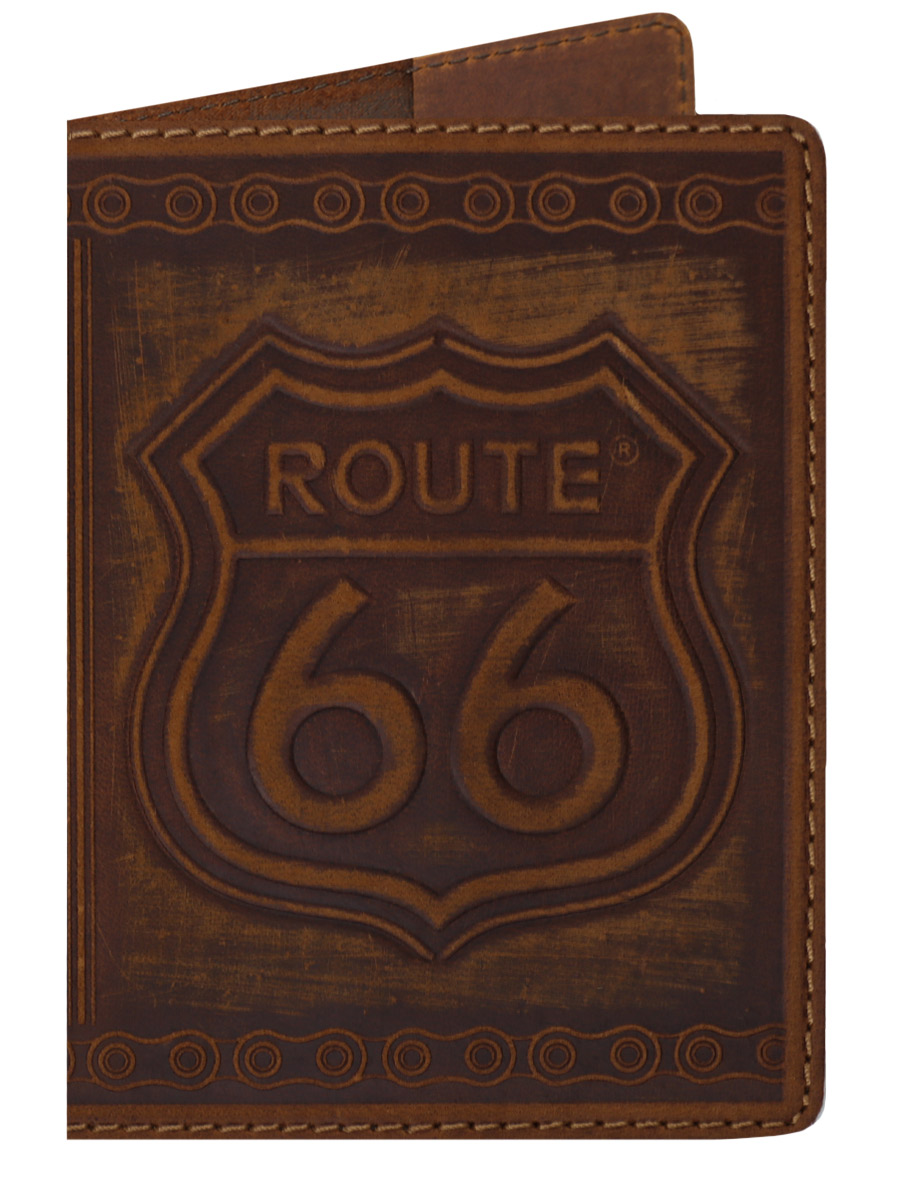 Обложка на паспорт Route 66 кожаная Коричневая - фото 1 - rockbunker.ru