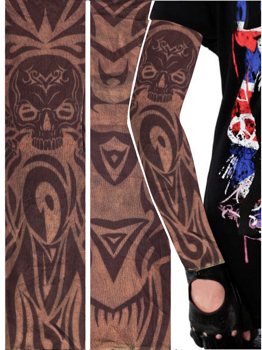Тату-рукава Череп тёмно-бежевый  - фото 1 - rockbunker.ru