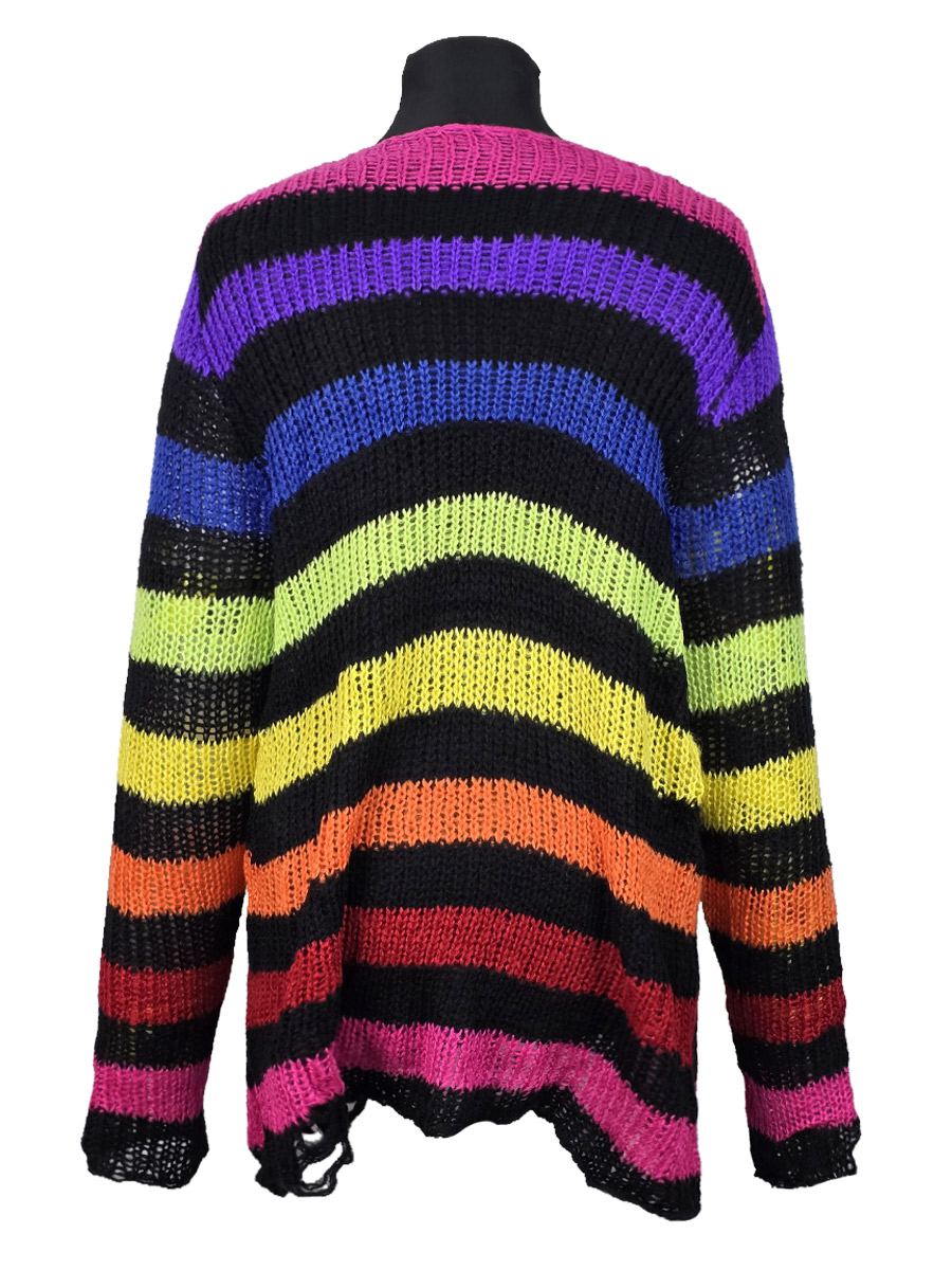 Свитер рваный оверсайз разноцветный - фото 2 - rockbunker.ru