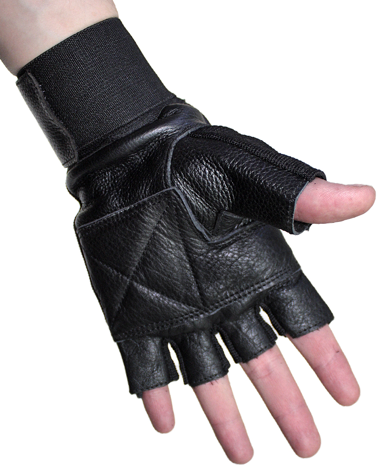 Перчатки текстильные с кожаными вставками без пальцев - фото 2 - rockbunker.ru