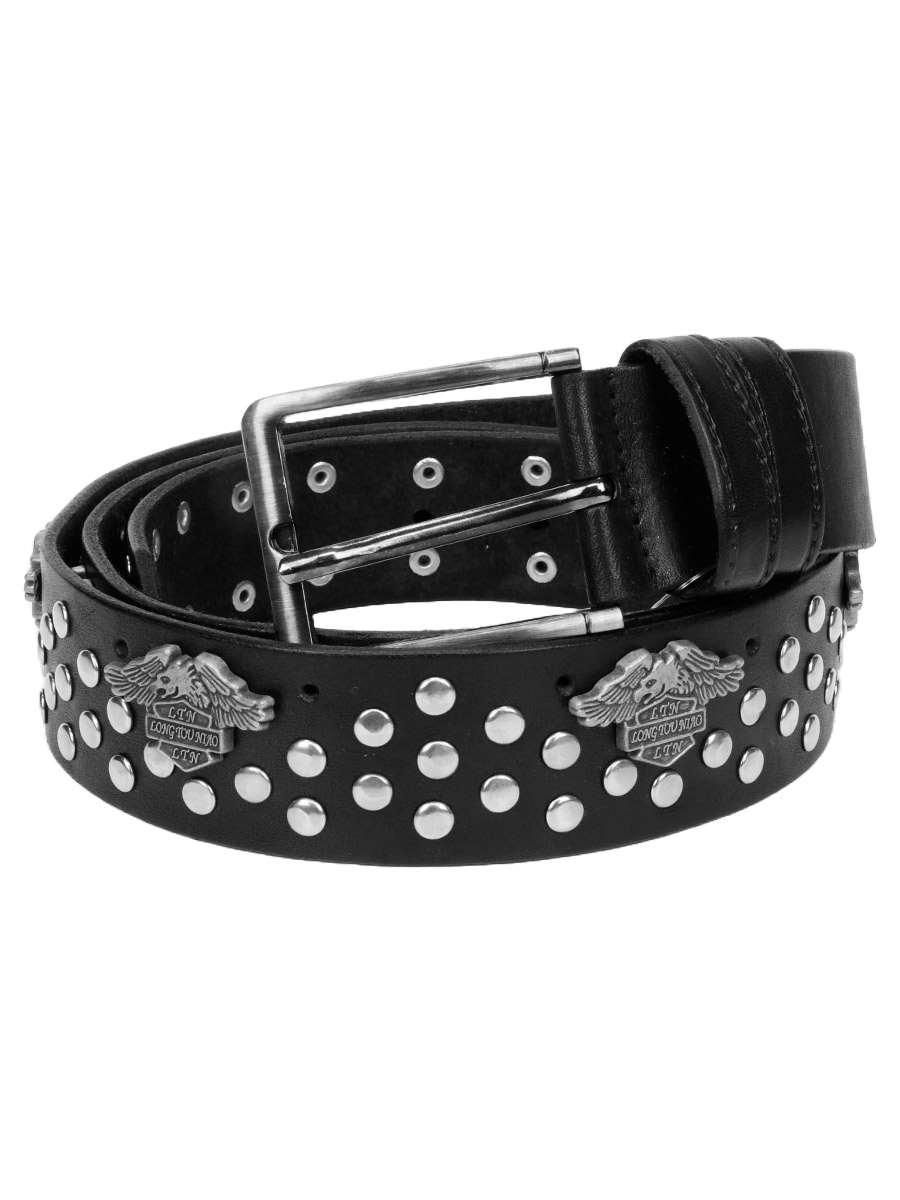 Ремень кожаный проклепанный Орел - фото 1 - rockbunker.ru