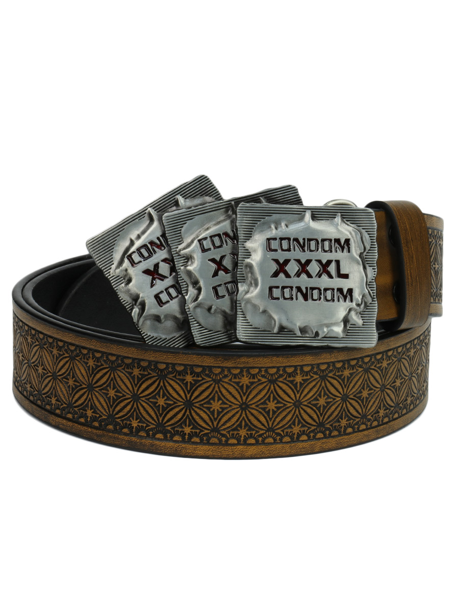 Ремень с пряжкой Байк коричневый - фото 1 - rockbunker.ru