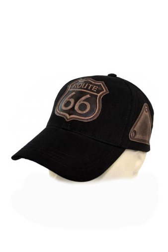 Бейсболка Route 66 с кожаными нашивками коричневая - фото 1 - rockbunker.ru