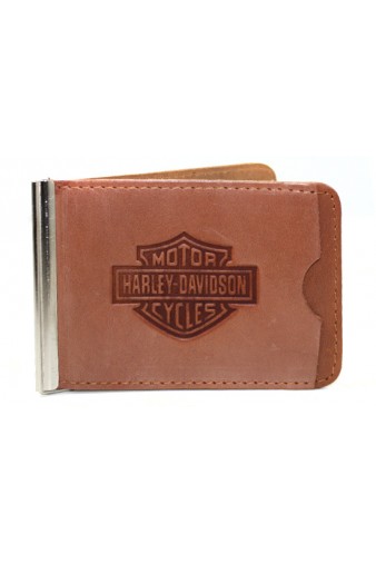  Кожаный зажим для денег Harley-Davidson коричневый - фото 1 - rockbunker.ru