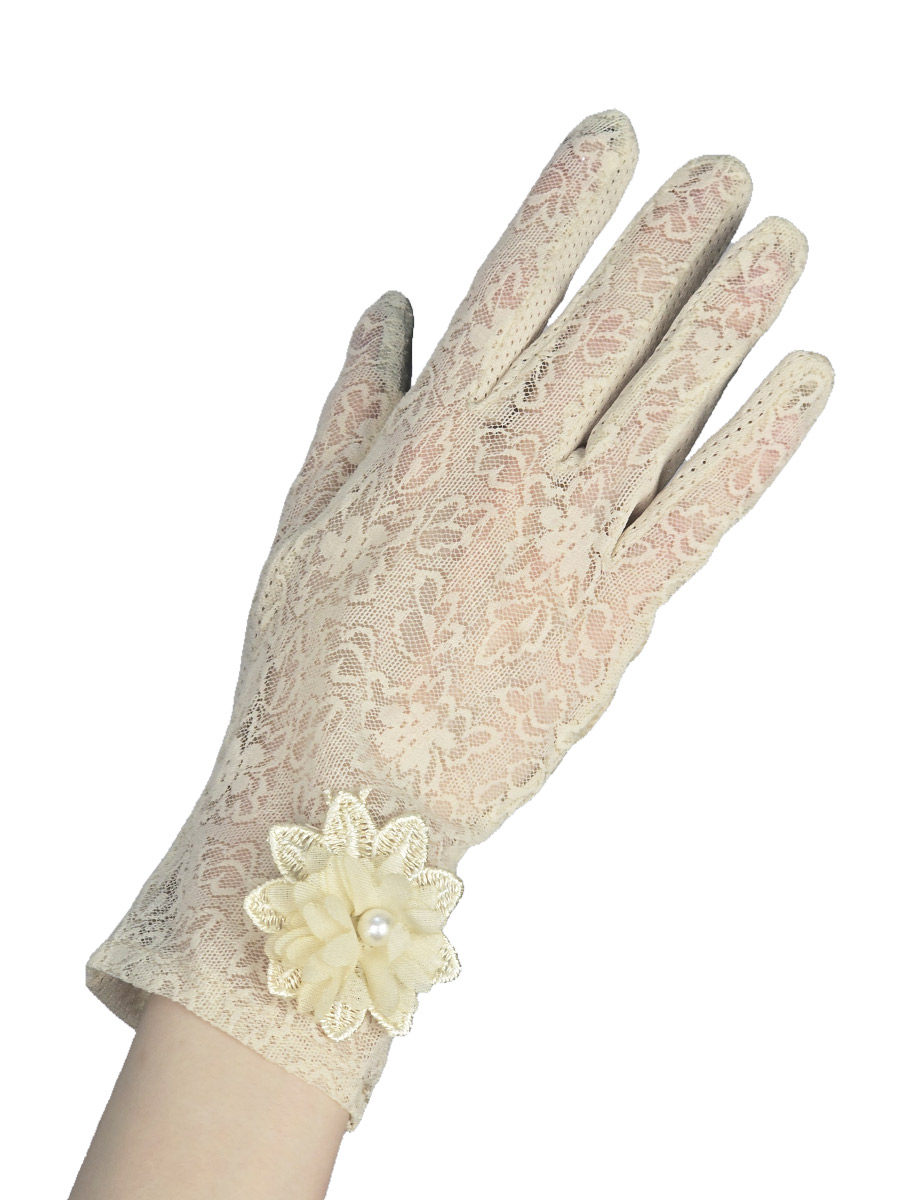Перчатки женские кружевные бежевые - фото 2 - rockbunker.ru
