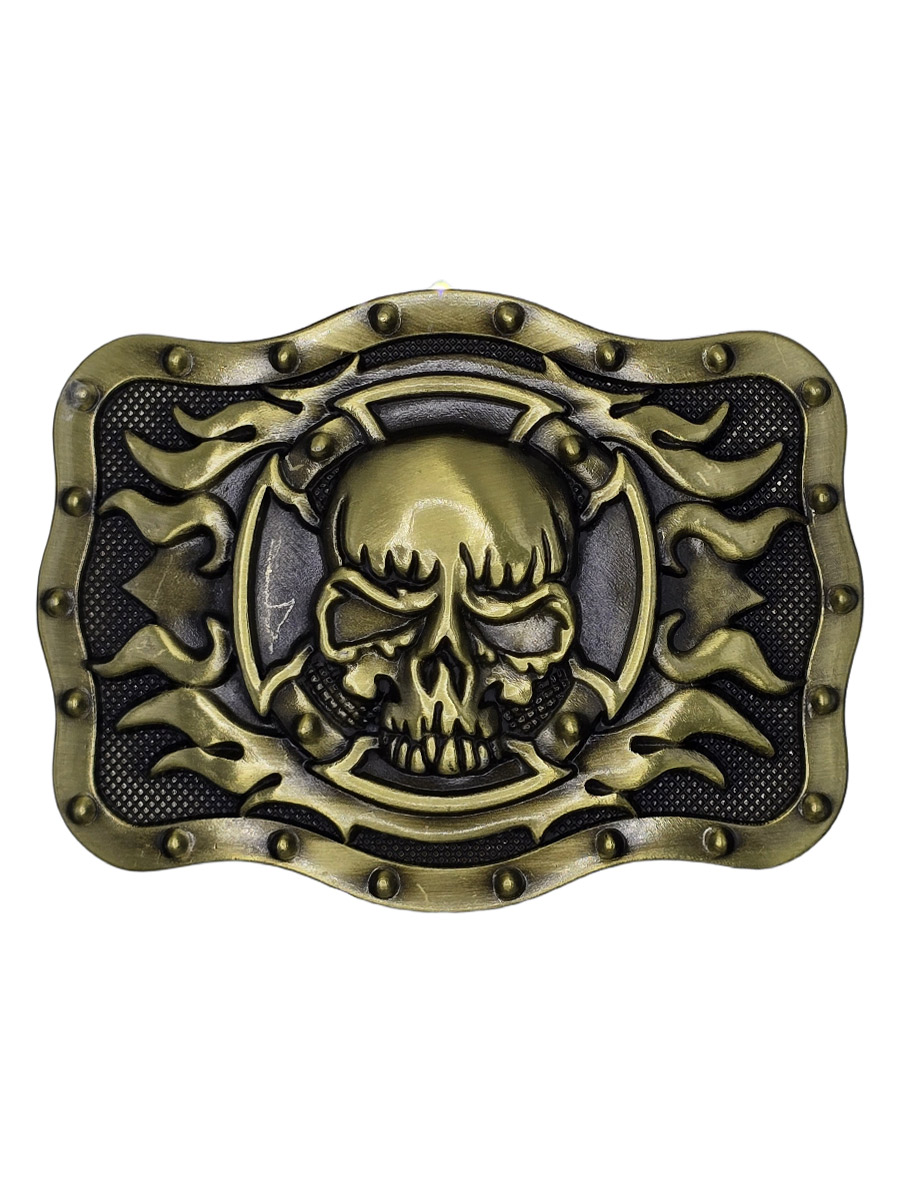 Пряжка Череп в Огне бронза - фото 1 - rockbunker.ru