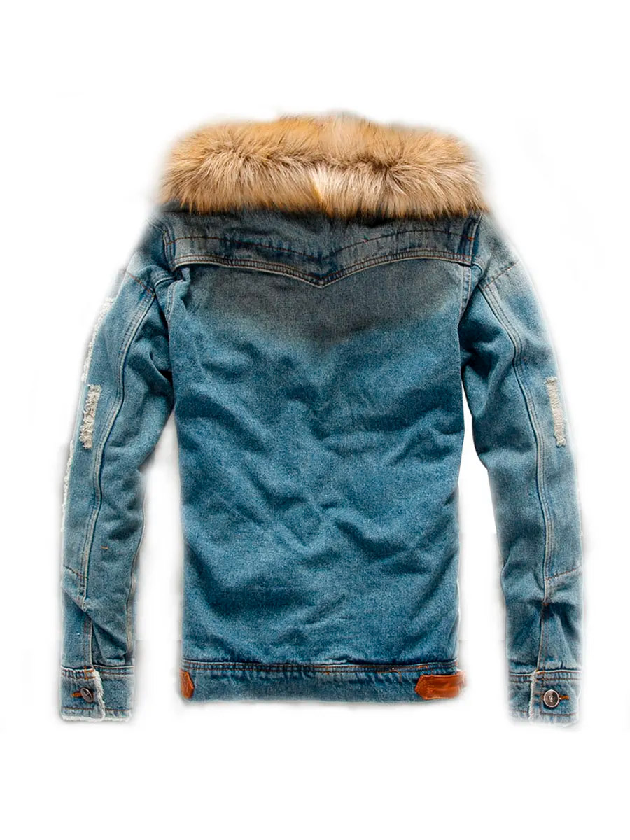 Куртка Джинсовая с Воротником Утепленная Синяя - фото 2 - rockbunker.ru