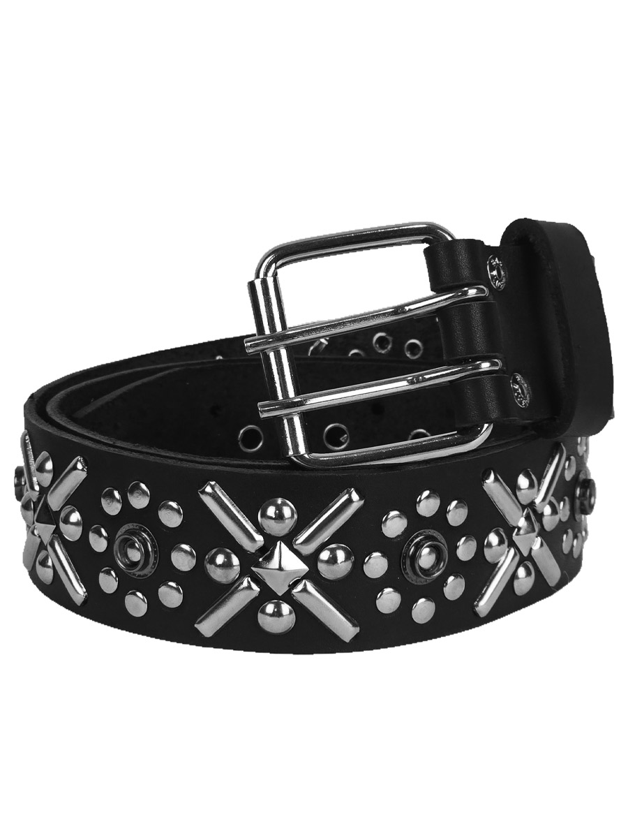 Ремень кожаный  Заклепки Узор - фото 1 - rockbunker.ru