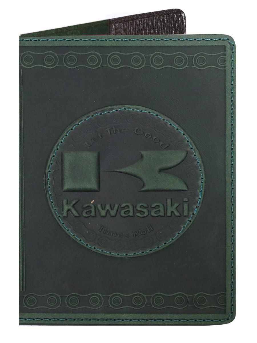 Обложка на паспорт Kawasaki зеленая - фото 1 - rockbunker.ru