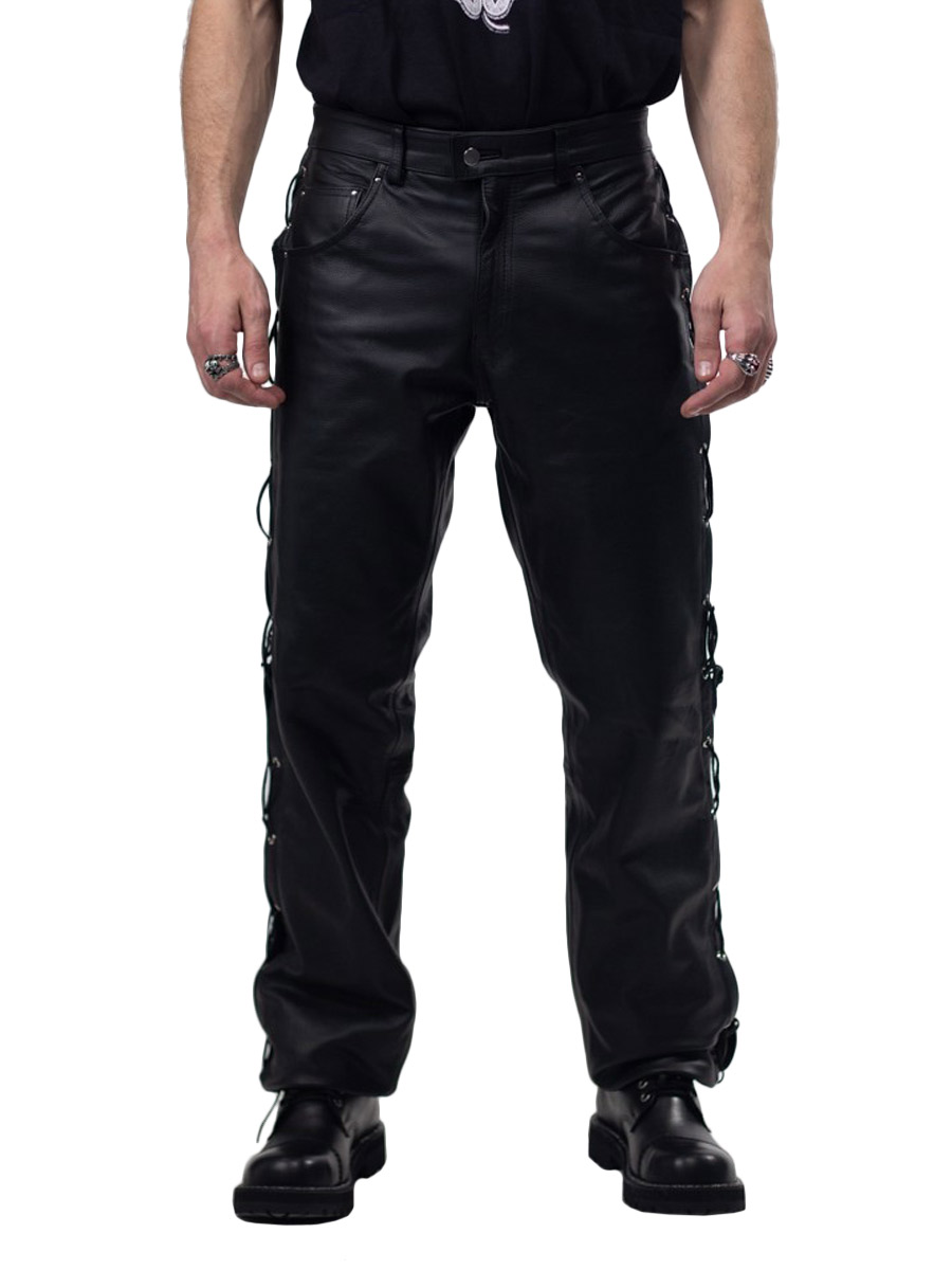 Штаны кожаные мужские RockMerch со шнуровкой - фото 3 - rockbunker.ru