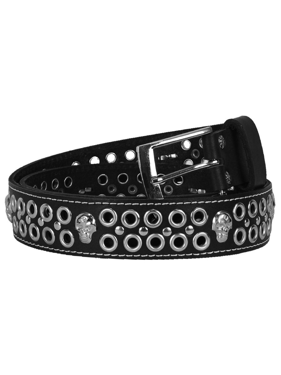Ремнь кожаный  Череп Люверсы Заклепки - фото 1 - rockbunker.ru