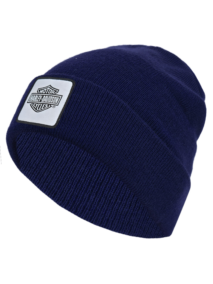 Шапка Harley-Davidson Синяя с нашивкой - фото 2 - rockbunker.ru
