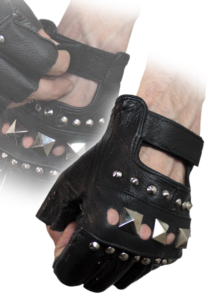 Перчатки кожаные без пальцев Пирамиды и заклепки - фото 2 - rockbunker.ru