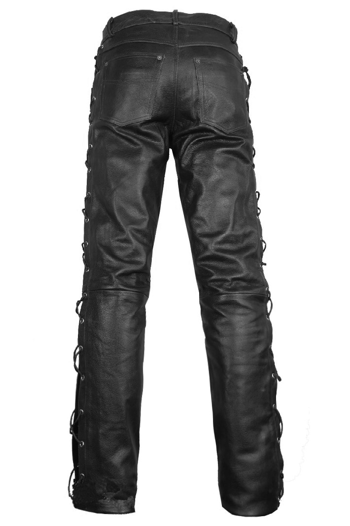 Штаны кожаные мужские со шнуровкой - фото 2 - rockbunker.ru