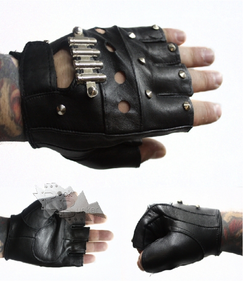 Перчатки кожаные без пальцев Патроны и заклепки - фото 1 - rockbunker.ru
