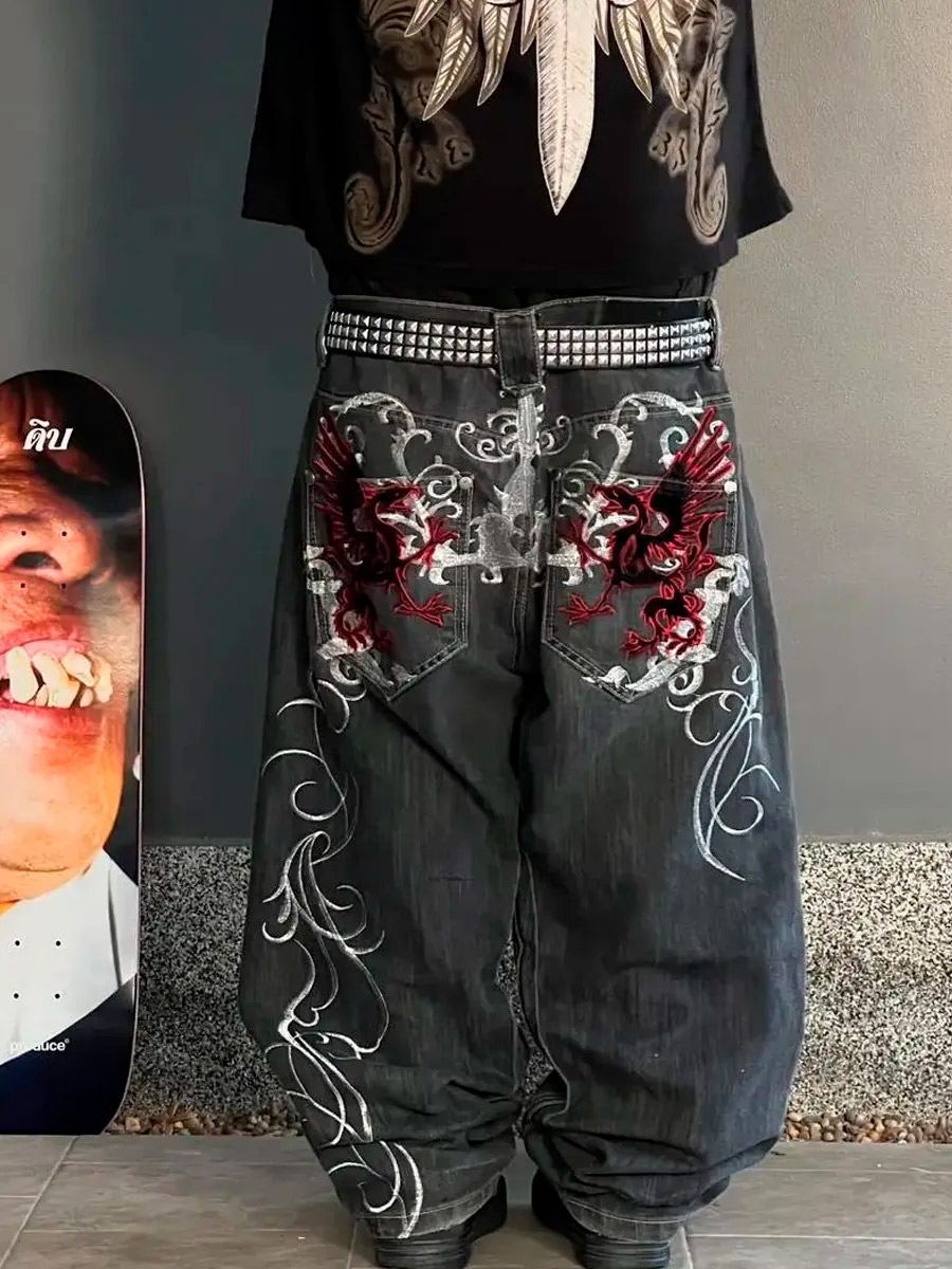 Джинсы с вышивкой Дракон - фото 4 - rockbunker.ru