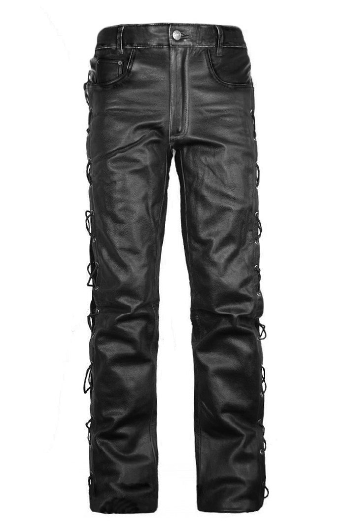 Штаны кожаные мужские шнур - фото 1 - rockbunker.ru