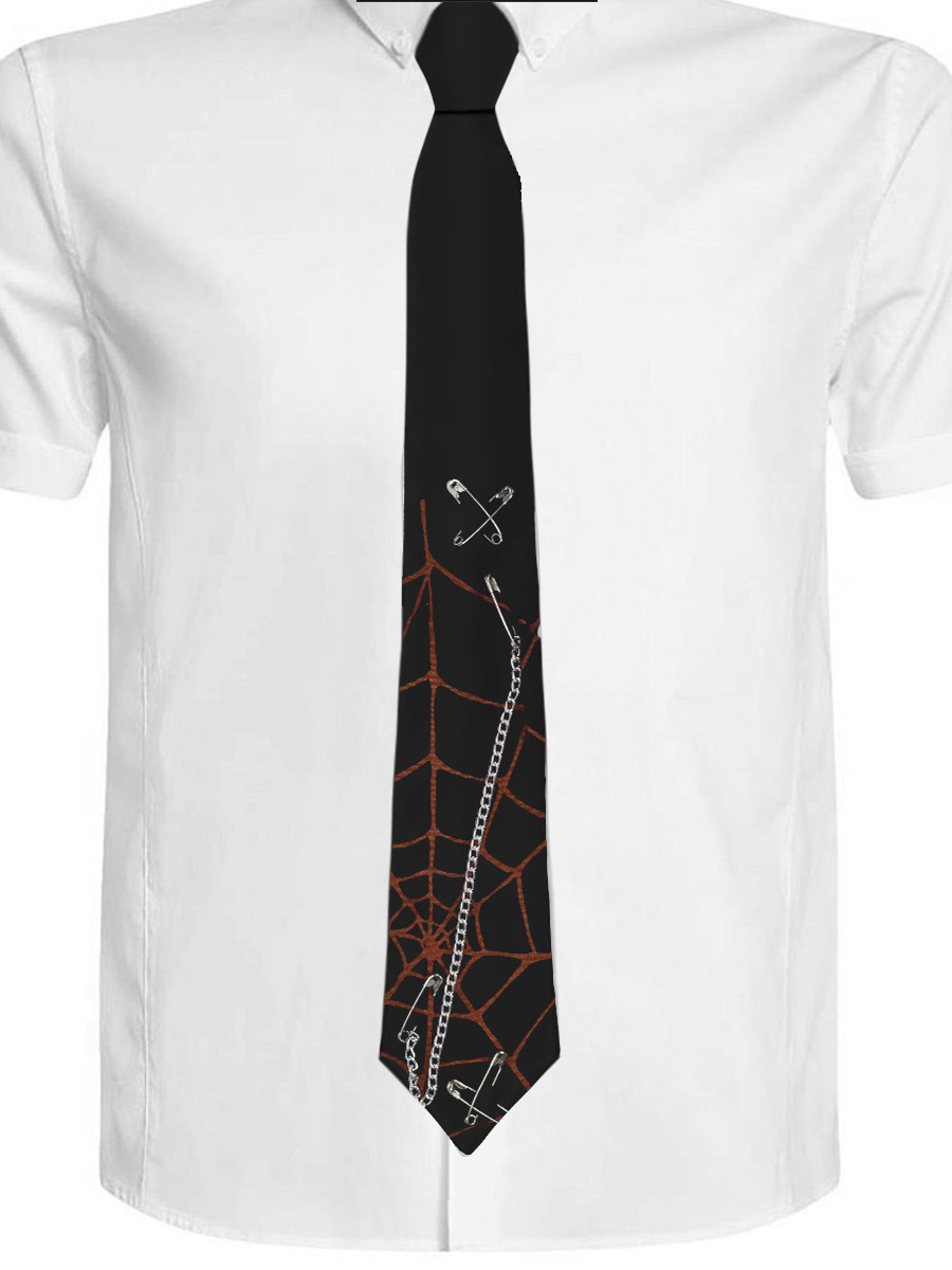 Галстук паутина оранжевая с цепью - фото 1 - rockbunker.ru