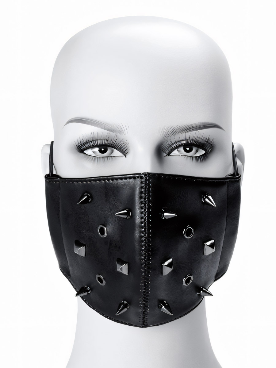 Маска Стимпанк Шипы Люверсы Черная - фото 2 - rockbunker.ru