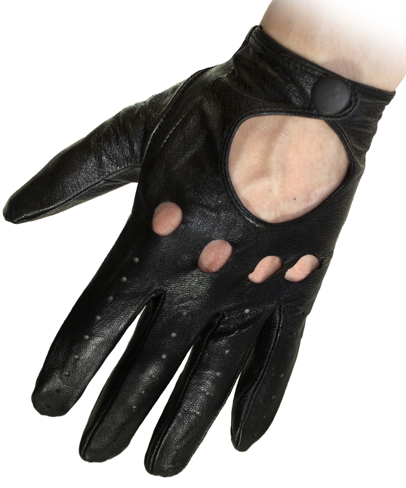 Перчатки кожаные мужские с перфорацией на кнопке - фото 1 - rockbunker.ru