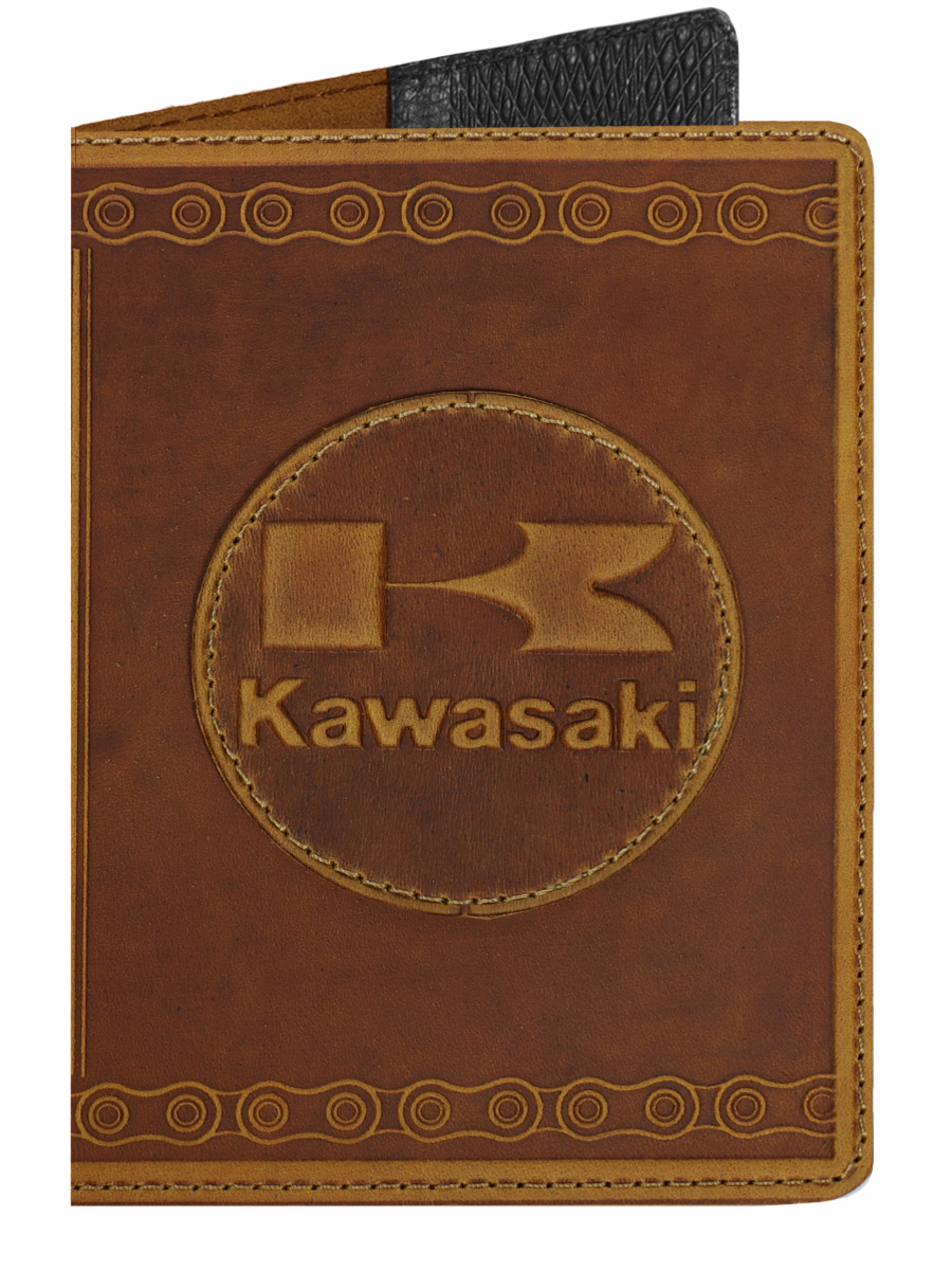 Обложка на паспорт Kawasaki рыжая - фото 1 - rockbunker.ru