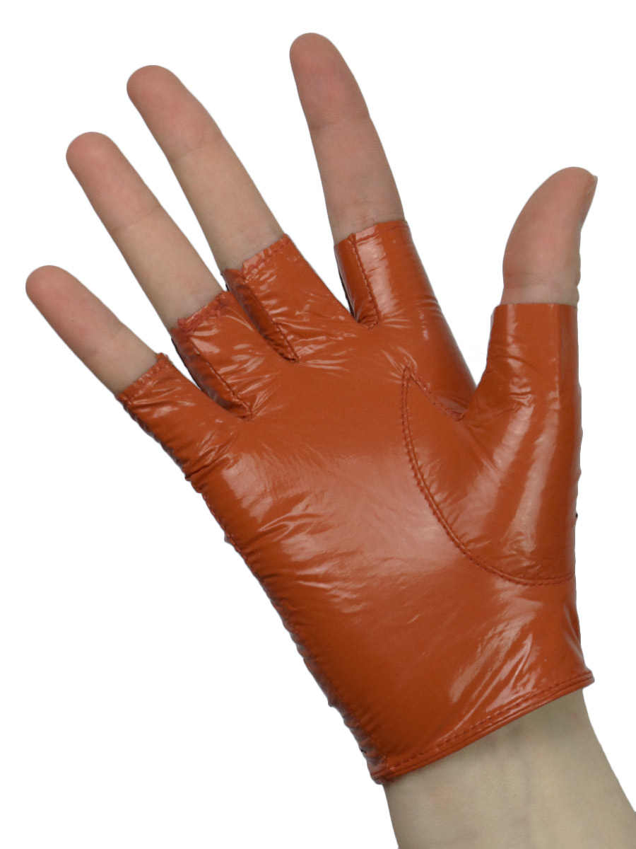 Перчатки кожаные без пальцев Лак оранжевые - фото 2 - rockbunker.ru