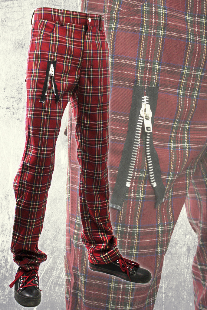 Штаны Hacker в клетку шотландки красные с декоративной молнией - фото 3 - rockbunker.ru