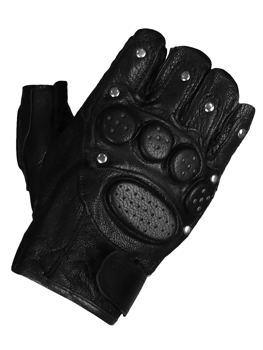 Мотоперчатки кожаные черные с защитой - фото 1 - rockbunker.ru
