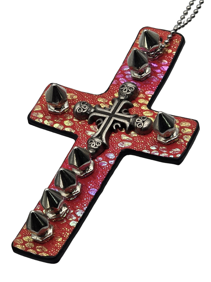 Подвеска Крест с Шипами коралловый - фото 1 - rockbunker.ru