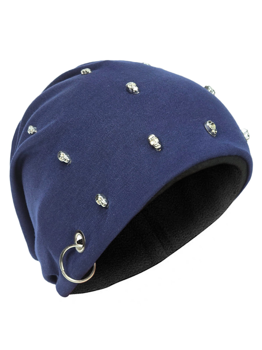 Шапка синяя С Черепами - фото 1 - rockbunker.ru