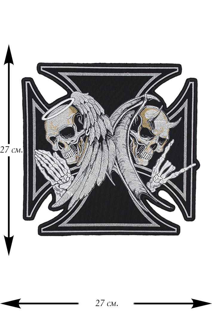 Нашивка с вышивкой Мальтийский крест Ангел и Демон - фото 1 - rockbunker.ru