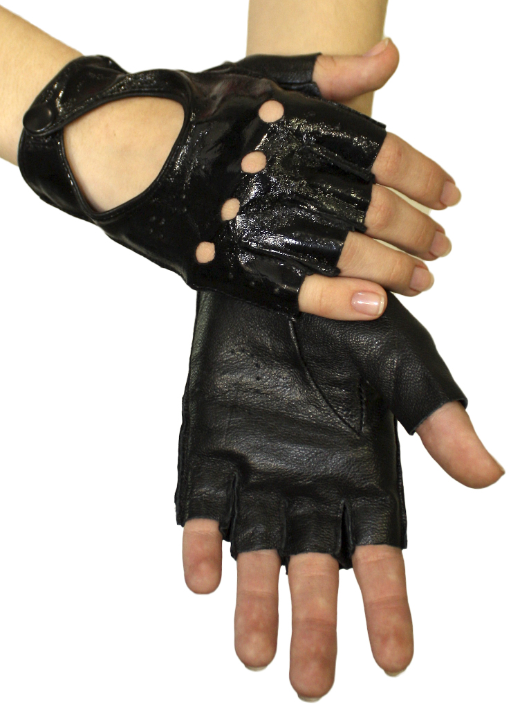 Перчатки кожаные Romanian без пальцев женские на кнопке - фото 2 - rockbunker.ru