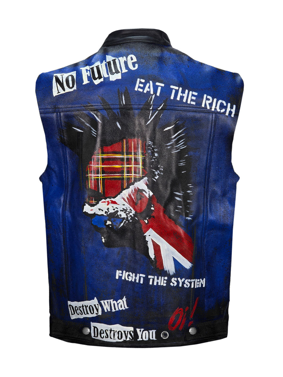 Жилет кожаный кастомный Sex Pistols - фото 1 - rockbunker.ru