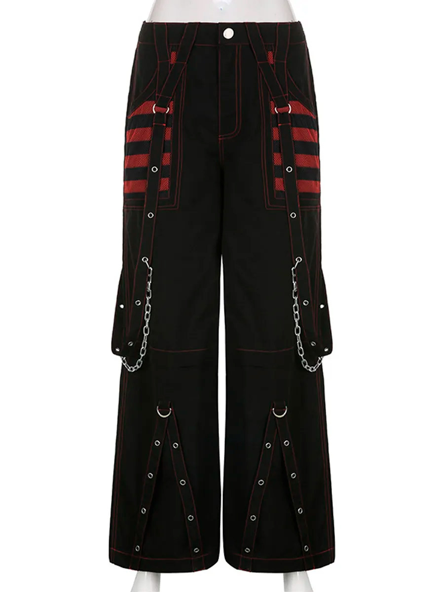 Штаны летние с цепями черно-красные - фото 1 - rockbunker.ru